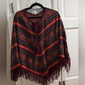Women's Multicolor Patterned Sweater Poncho.
